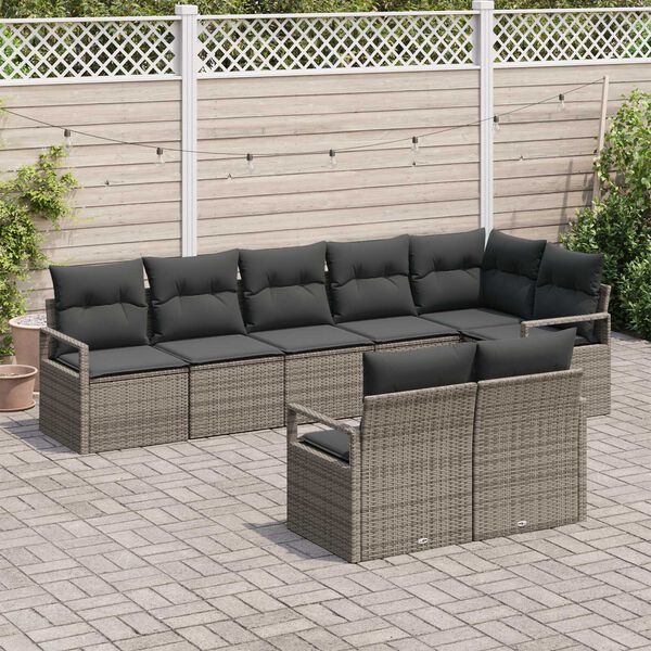 vidaXL Sofa Set mit Kissen 8 pcs Grau Poly Rattan