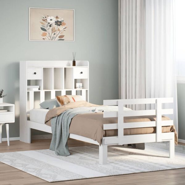 vidaXL Massivholzbett mit Regal ohne Matratze Wei&szlig; 90x190 cm Kiefer