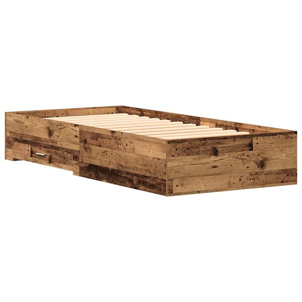 vidaXL Bettrahmen mit Schubladen Altholz 90 x 190 cm Holzwerkstoff