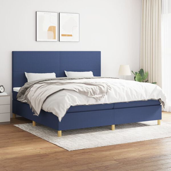 vidaXL Boxspringbett mit Matratze Blau 200x200 cm Stoff