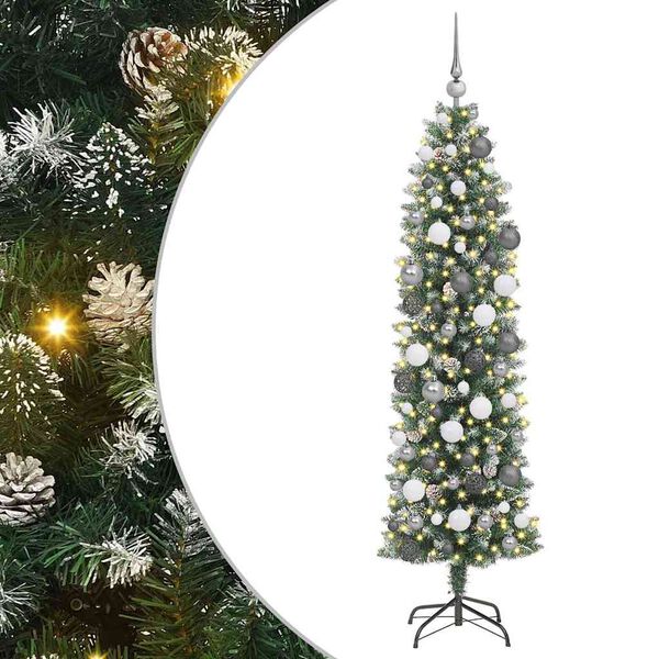 vidaXL K&uuml;nstlicher schlanker Weihnachtsbaum Gr&uuml;n und Wei&szlig; 180 cm
