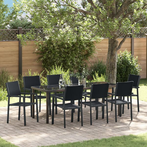 vidaXL Garten Essgruppe 9 pcs Schwarz Pulverbeschichteter Stahl