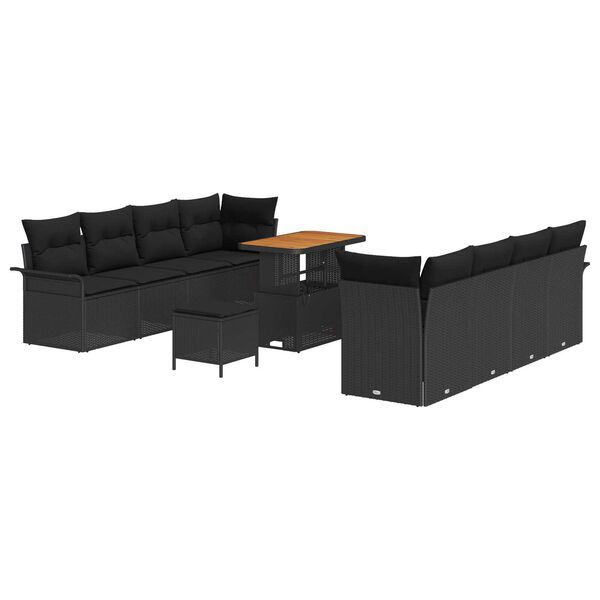 vidaXL Gartensofa-set mit Kissen 11 pcs Schwarz Poly-Rattan