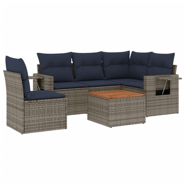 vidaXL 6-teiliges Gartensofa-Set mit Kissen, grau, Polyrattan
