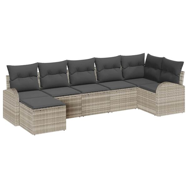 vidaXL Garten-Sofa-Set 7 pcs Hellgrau Poly Rattan