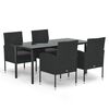 vidaXL 5-tlg. Garten-Essgruppe mit Kissen Schwarz Poly Rattan