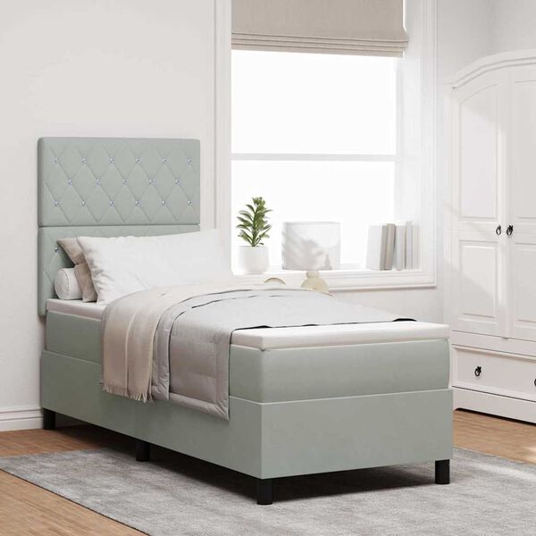 vidaXL LED Boxspringbett mit Matratze Hellgrau 80 x 200 cm Stoff