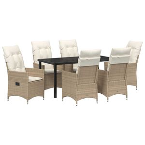 vidaXL Garten Essgruppe mit Kissen 7 pcs Beige Poly-Rattan