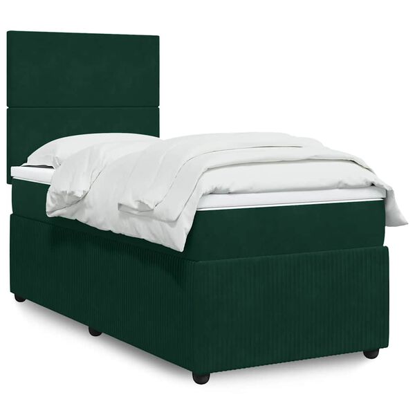vidaXL Boxspringbett mit Matratze Dunkelgr&uuml;n 90x190 cm Samt