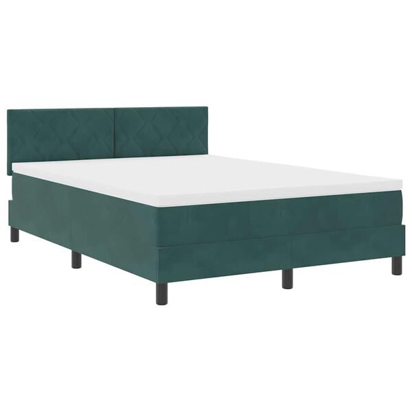 vidaXL Boxspringbett mit Matratze Dunkelgr&uuml;n 140 x 190 cm Samt