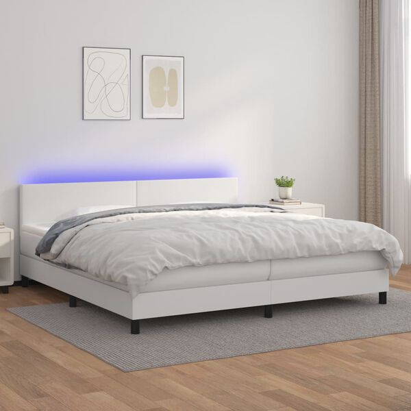 vidaXL Boxspringbett mit Matratze & LED Wei&szlig; 200x200 cm Kunstleder