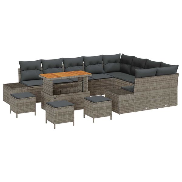 vidaXL Garten-Sofa-Set mit Speicher 13 pcs Grau Poly Rattan
