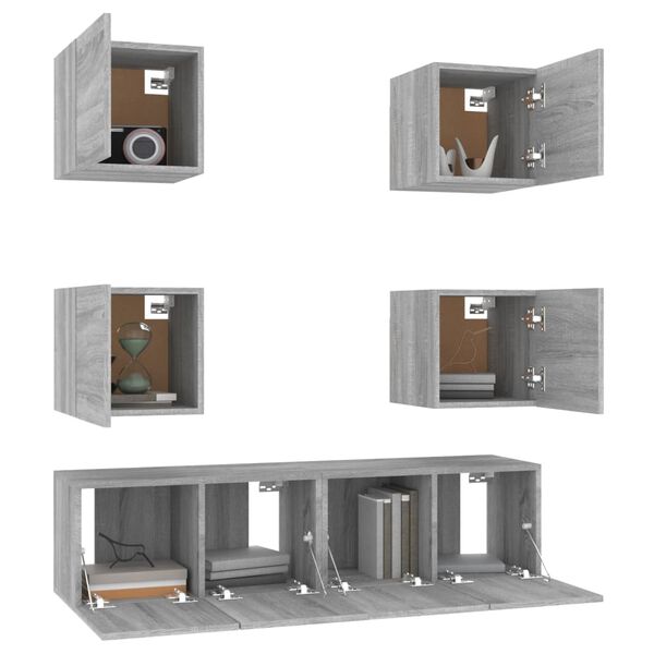 vidaXL 6-tlg. TV-Schrank-Set Grau Sonoma Holzwerkstoff