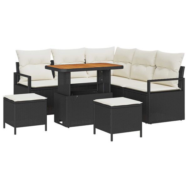 vidaXL Garten-Sofa-Set mit Kissen mit Speicher 8 pcs Schwarz und Creme
