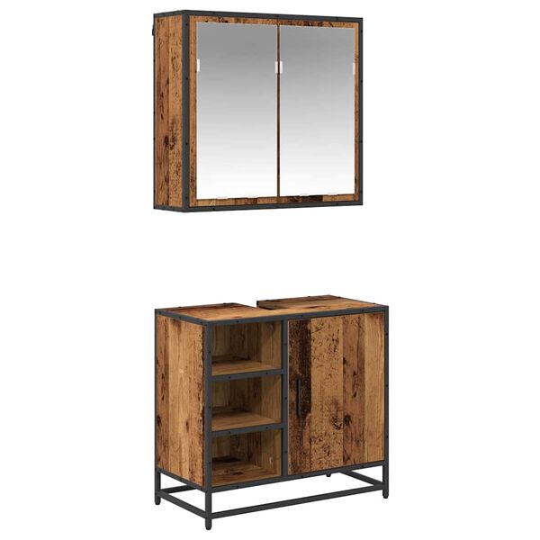 vidaXL Badezimmerm&ouml;bel-Set mit Regal 2 pcs Altholz Holzwerkstoff