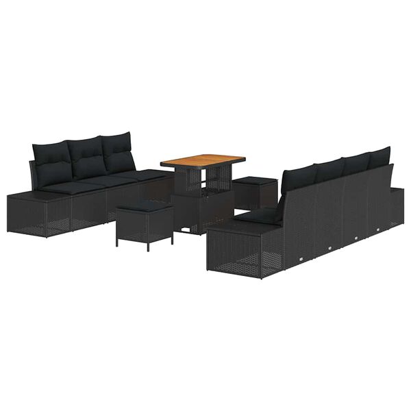 vidaXL Gartensofa-set mit Kissen 10 pcs Schwarz Poly Rattan