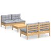 vidaXL 5-tlg. Garten-Lounge-Set mit Grauen Kissen Kiefernholz