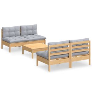 vidaXL 5-tlg. Garten-Lounge-Set mit Grauen Kissen Kiefernholz