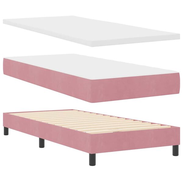 vidaXL Boxspringbett mit Matratze mit Kopfteil Rosa 200 x 100 cm Samt