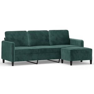 vidaXL 3-Sitzer-Sofa mit Hocker Dunkelgr&uuml;n 180 cm Samt
