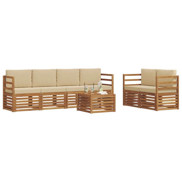 vidaXL Outdoor-Sofagarnitur 7 pcs Natur und Beige Massivholz Akazie