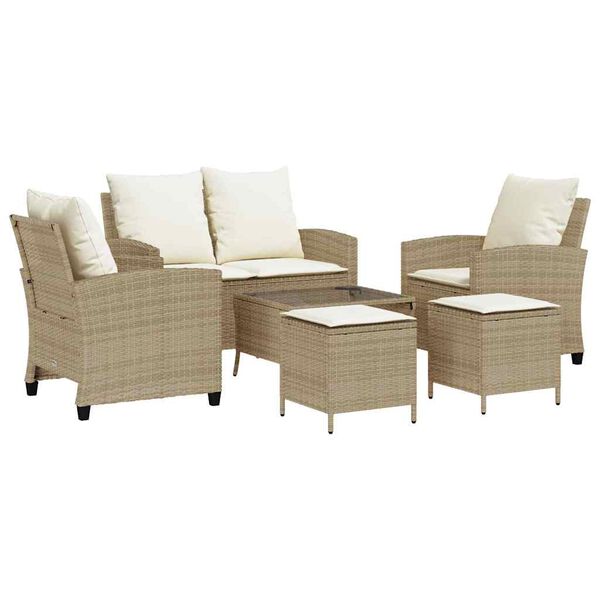 vidaXL 6-tlg. Garten-Sofagarnitur mit Kissen Beige Poly Rattan