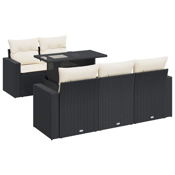 vidaXL 6-tlg. Garten-Sofagarnitur mit Kissen Schwarz Poly Rattan