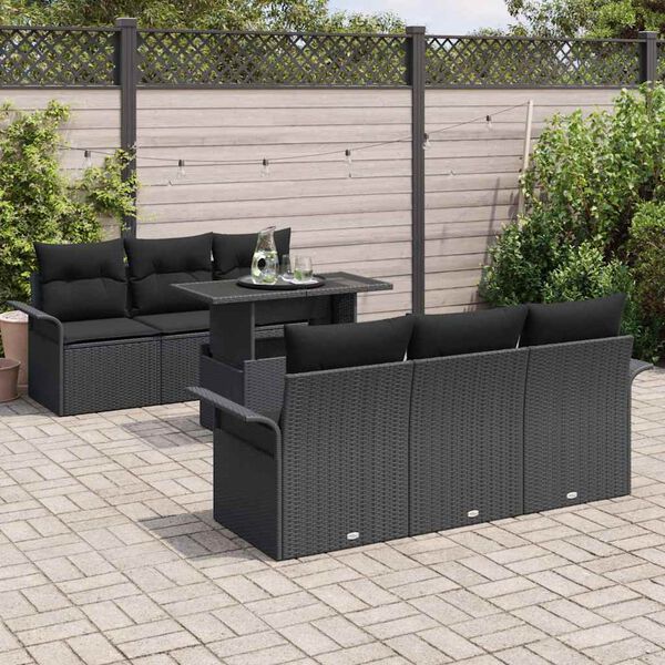 vidaXL Gartensofa-set mit Kissen 7 pcs Schwarz Poly-Rattan
