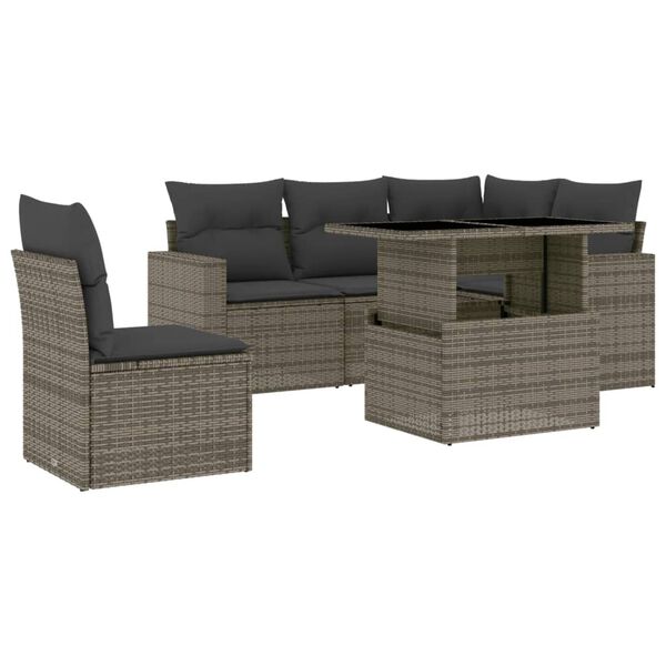vidaXL 6-tlg. Garten-Sofagarnitur mit Kissen Grau Poly Rattan