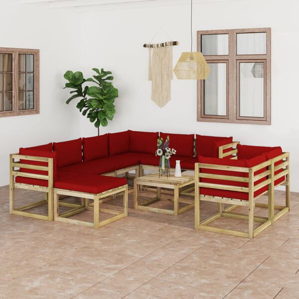 vidaXL 10-tlg. Garten-Lounge-Set mit Kissen Impr&auml;gniertes Kiefernholz