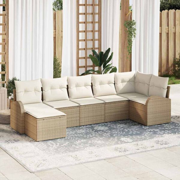 vidaXL Garten-Sofa-Set 7 pcs Beige Poly Rattan