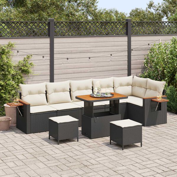 vidaXL Garten-Sofa-Set mit Kissen mit Speicher Schwarz Poly Rattan