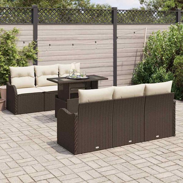 vidaXL Garten-Sofa-Set mit Kissen mit Speicher 7 pcs Braun Poly Rattan