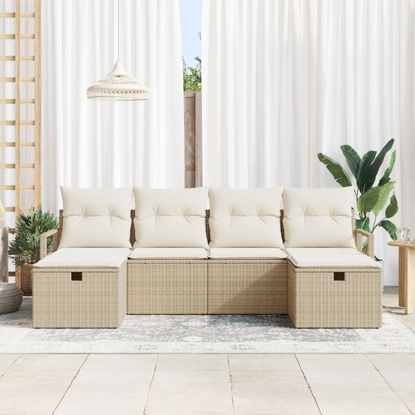 vidaXL Sofa Set mit Kissen 6 pcs Beige und Creme Poly-Rattan