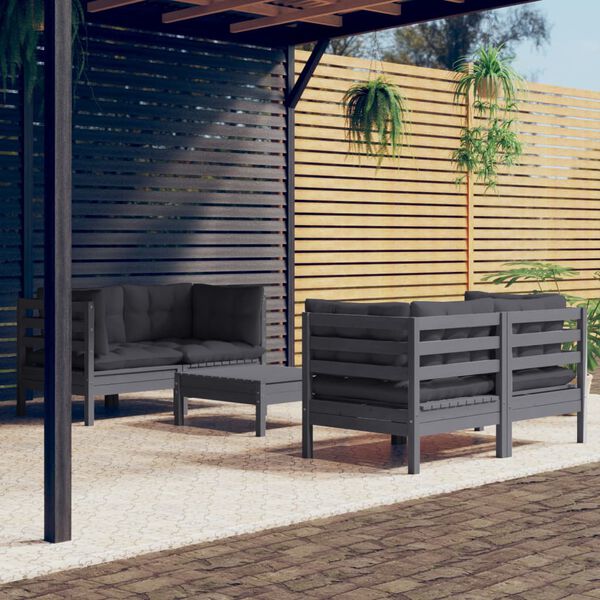 vidaXL 5-tlg. Garten-Lounge-Set mit Anthrazit Kissen Kiefernholz