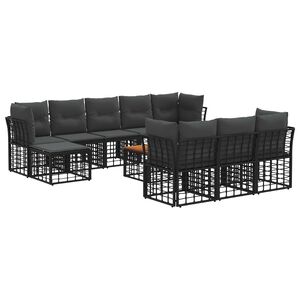 vidaXL Outdoor-Sofagarnitur 11 pcs Schwarz und Dunkelgrau Polyester