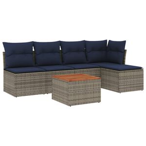 vidaXL 6-teiliges Gartensofa-Set mit Kissen, grau, Polyrattan