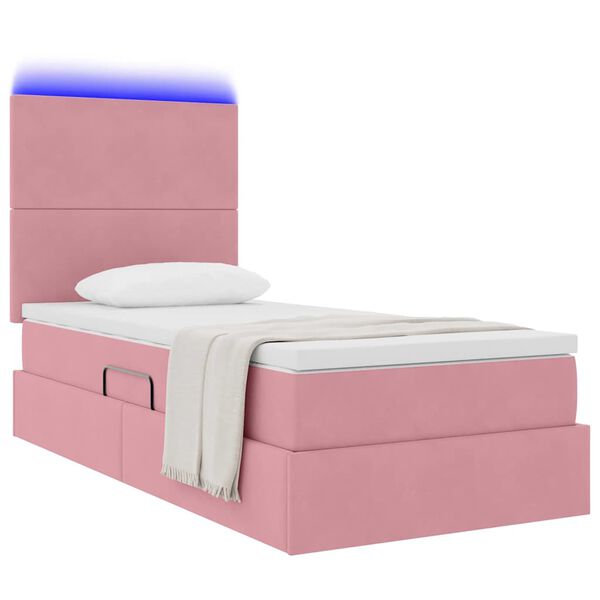 vidaXL Bett mit Stauraum und LED mit Matratze Rosa 90 x 190 cm Samt