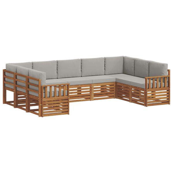 vidaXL Ecksofa Set 9 pcs Nat&uuml;rlich und Hellgrau Massivholz Akazie