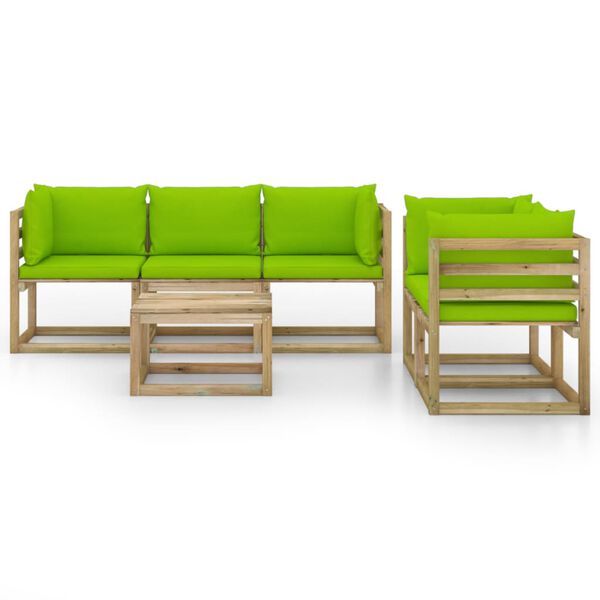 vidaXL 6-tlg. Garten-Lounge-Set mit Hellgr&uuml;nen Kissen