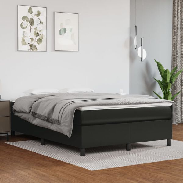 vidaXL Boxspringbett mit Matratze Schwarz 140x200 cm Kunstleder