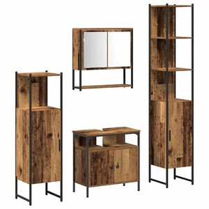 vidaXL Badezimmerm&ouml;bel Set mit Regal 4 pcs Altholz Holzwerkstoff