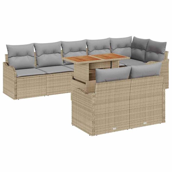 vidaXL Garten-Sofa-Set mit Kissen 9 pcs Beige und Hellgrau