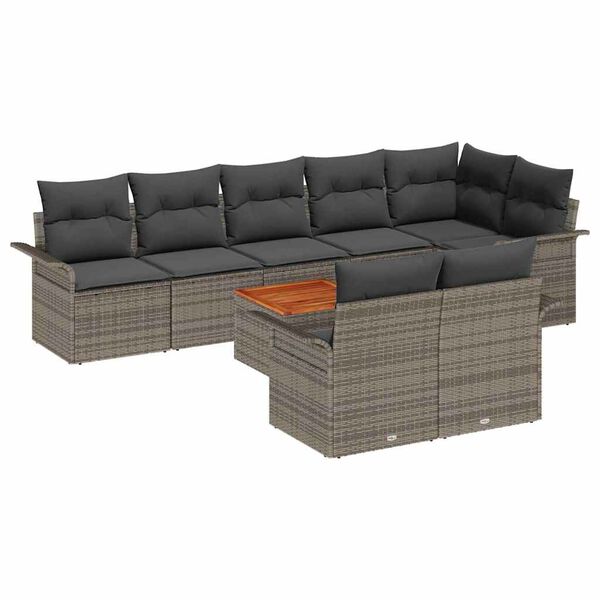 vidaXL Garten-Sofa-Set mit Kissen mit Speicher mit Kissen 9 pcs Grau