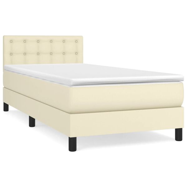 vidaXL Boxspringbett mit Matratze Creme 90x200 cm Kunstleder
