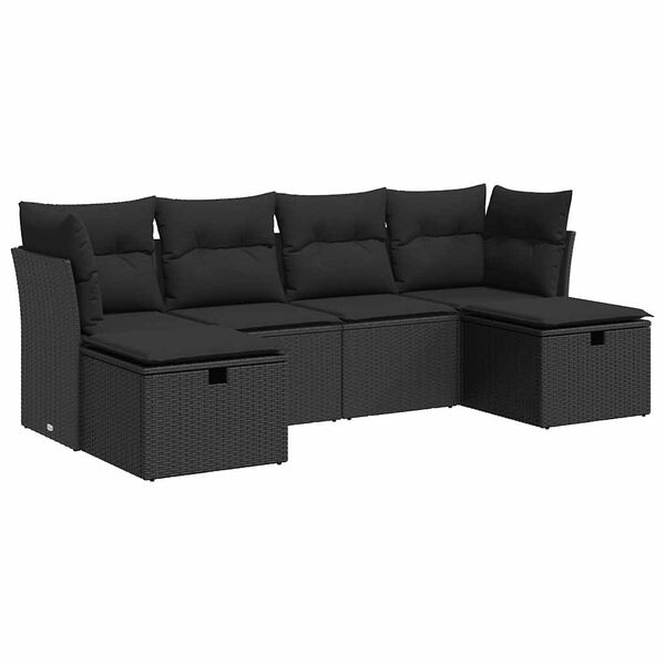 vidaXL 6-tlg. Garten-Sofagarnitur mit Kissen Schwarz Poly Rattan