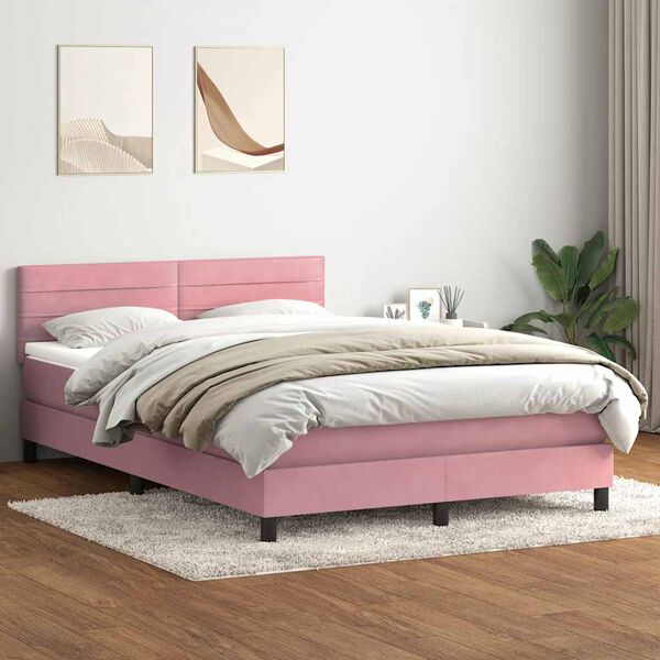 vidaXL Boxspringbett mit Matratze & LED Rosa 140x220 cm Samt
