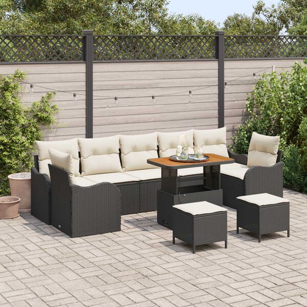 vidaXL Gartensofa-set mit Kissen 10 pcs Schwarz Poly-Rattan