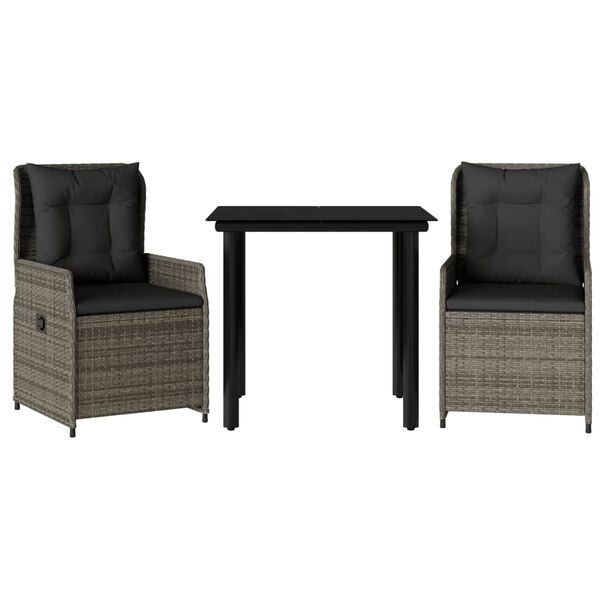 vidaXL 3-tlg. Garten-Essgruppe mit Kissen Grau Poly Rattan