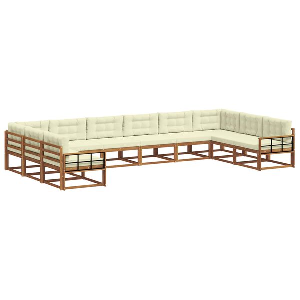 vidaXL Outdoor-Sofagarnitur mit Kissen 10 pcs Natur und Creme